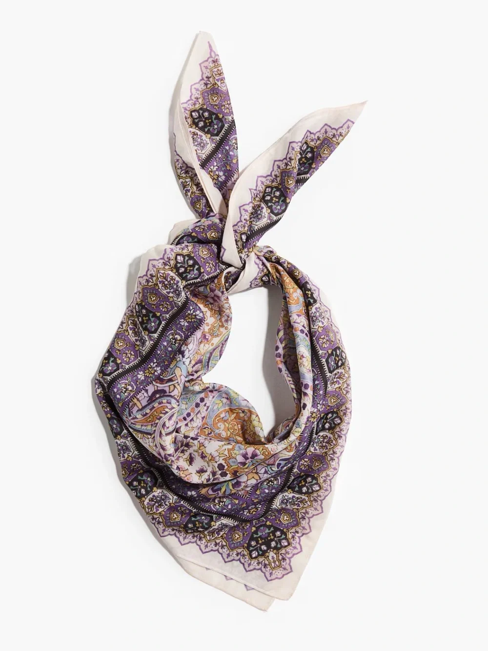 Print Scarf in Cream, Purple, Gold